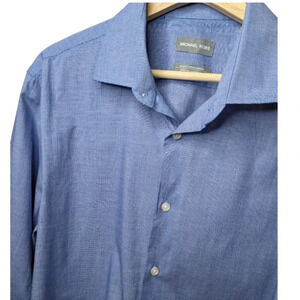 Michael KORS Mens Sz L Blue Long Sleeve Button Up Slim fit Stretch Dress Shirt